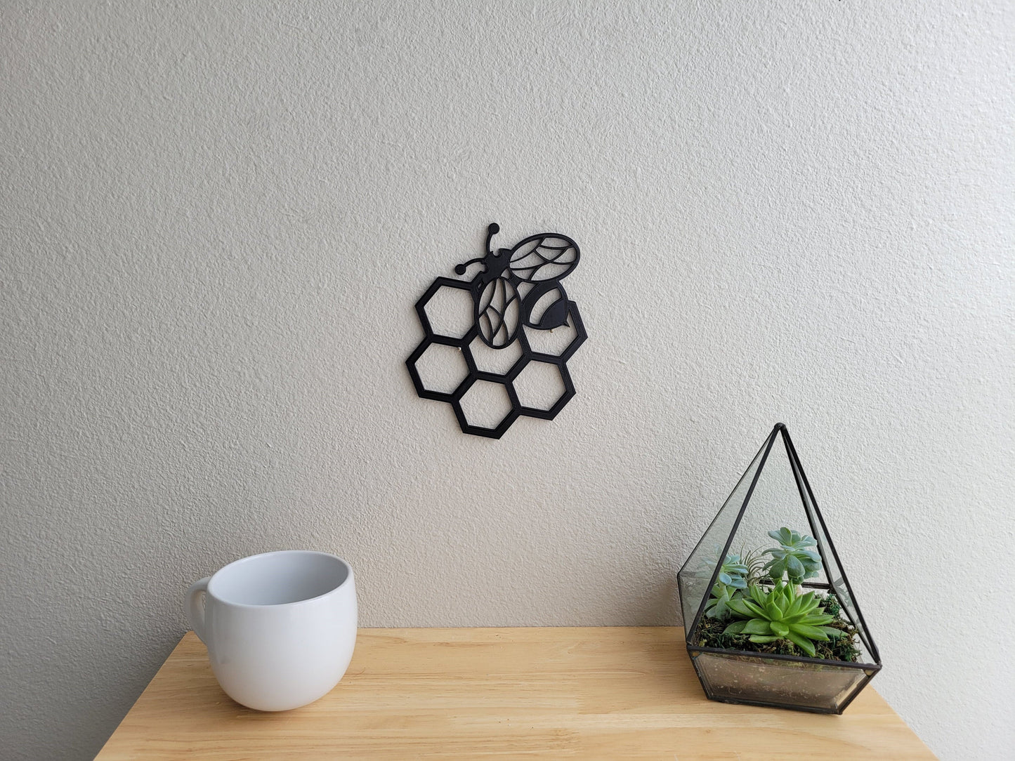 Bee and Six Hollow Honeycomb Wall Art