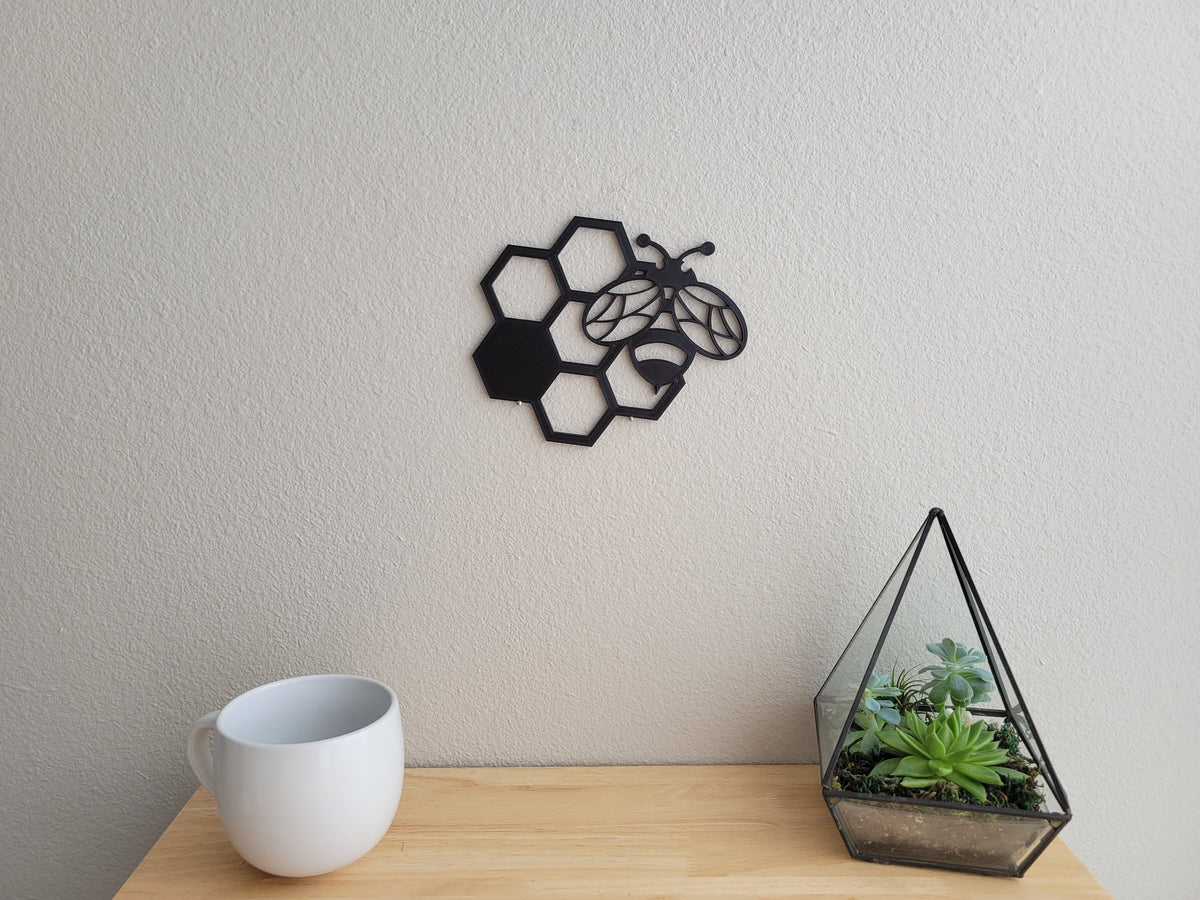kitchen wall art | bee art print | honey bee decor |... Bee and Six Honeycomb Bee Wall Art – The Real Print Zone