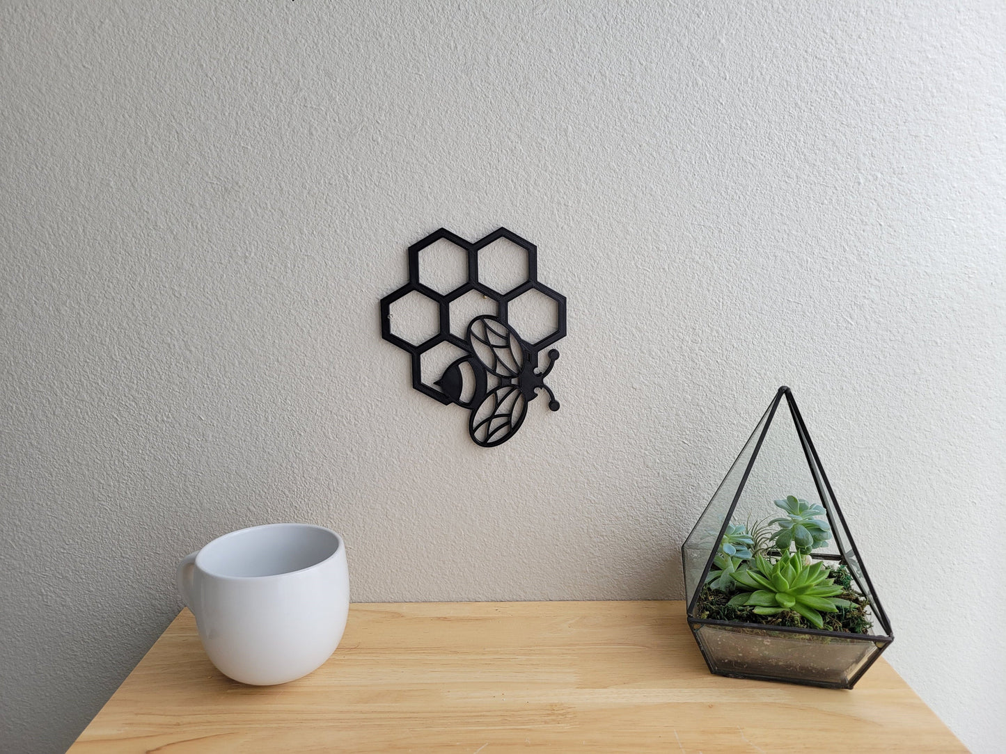 Bee and Six Hollow Honeycomb Wall Art