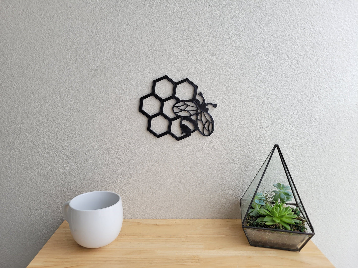 Bee and Six Hollow Honeycomb Wall Art