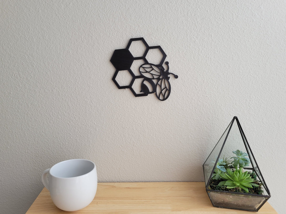 kitchen wall art | bee art print | honey bee decor |... Bee and Six Honeycomb Bee Wall Art – The Real Print Zone